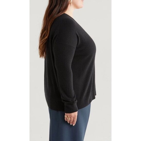 New Nordstrom V Neck 100% Cashmere Sweater Black Plus New Size 1X - Picture 3 of 5